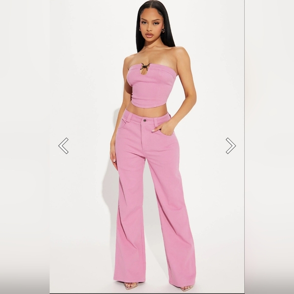 NWT Fashion Nova Pink Denim 2PC Wide Leg Set - Picture 5 of 8